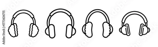 Fototapeta Simple line art style headphones collection four over ear audio listening devices icon set