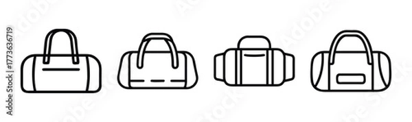 Fototapeta Set of four stylized duffel bag icons with handles and pockets