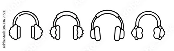 Fototapeta Four overhead headphones in a row simple outline design