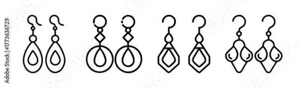 Fototapeta Collection of elegant dangle earrings with various geometric and teardrop shapes