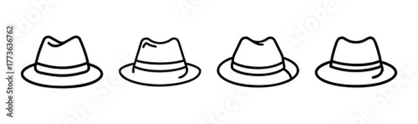 Fototapeta Collection of four textured fedora hats in a row simple line art style