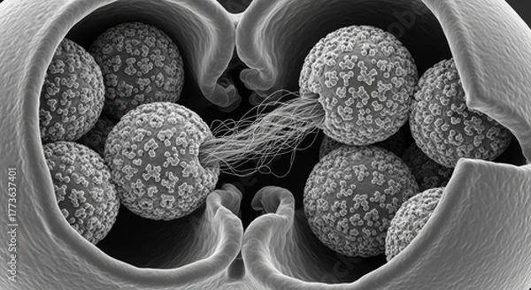Obraz Visualization of Viral Pathogen Entry Pathway Showing Membrane Interaction and Uncoating Process