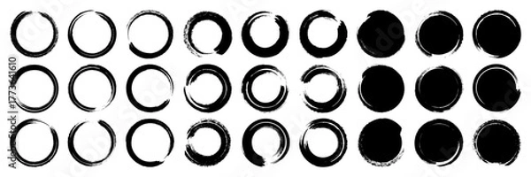 Fototapeta Grunge circles, brush strokes, lines, ink smudges, hand-drawn scribble shapes. Handmade sketchy marks, acrylic stains, charcoal streaks. Paint textures, dry brush effect. Vector illustration