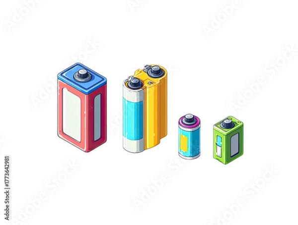Obraz Assortment of colorful, modern batteries in various shapes and sizes