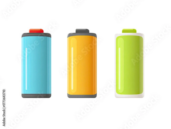 Obraz Three colorful, stylized cylindrical energy storage units