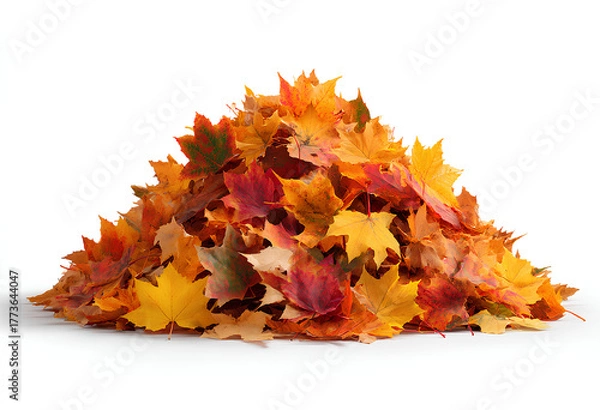 Fototapeta Pile of Dry Autumn Fall Maple Leaves Isolated White Background Seasonal Colors