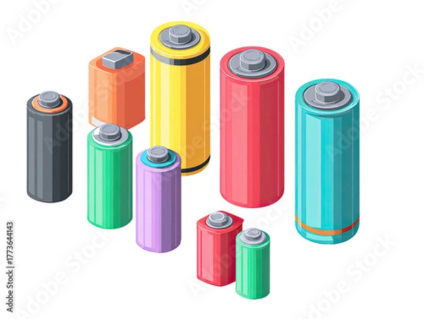 Fototapeta Collection of colorful, cylindrical power cells