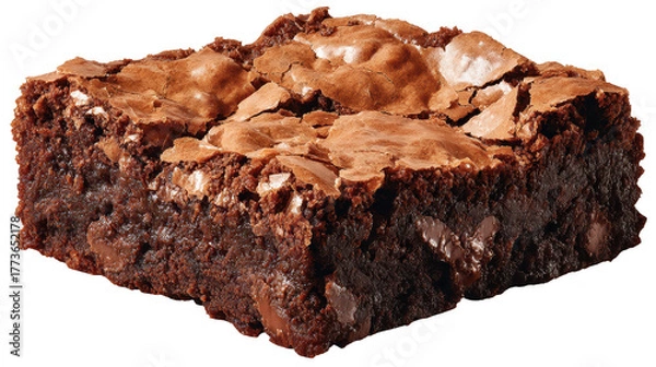 Fototapeta Chocolate marshmallow brownie piece rich brownie square covered in melted chocolate and marshmallow