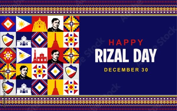Fototapeta Elegant Happy Rizal Day Vector Illustration template with typical Filipino pattern ornaments. Great for greeting cards, posters, banners and social media.