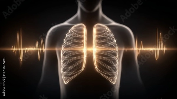 Fototapeta 3d medical anatomy visualization of human body with lungs digital science animation futuristic environment