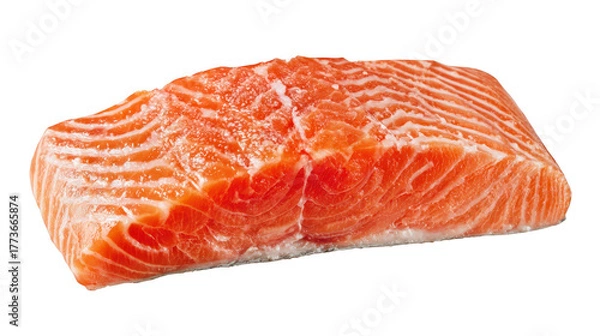 Fototapeta Salmon fillet presented on a sleek dark surface fresh uncooked salmon piece against dark background