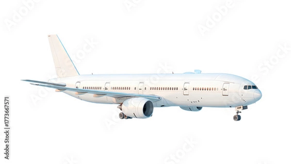 Fototapeta ia generated. Modern passenger jet airplane isolated on white background, ideal for aviation, travel, and transportation themes. Large White Commercial Airplane Isolated on White Background