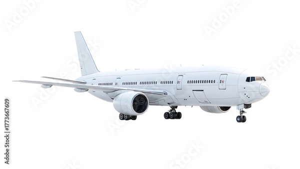 Fototapeta ia generated. Modern passenger jet airplane isolated on white background, ideal for aviation, travel, and transportation themes. Large White Commercial Airplane Isolated on White Background