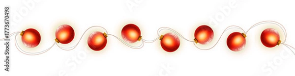 Fototapeta Christmas red garland isolated on transparent background.
