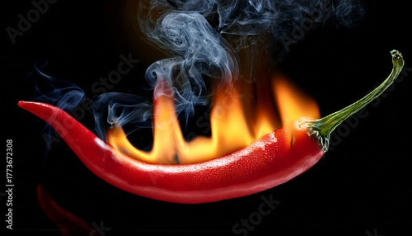 Obraz Chili pepper is burning. On a black