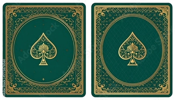Fototapeta Two emerald green playing cards, gold filigree