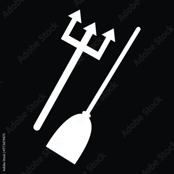 Obraz Witch broom and devil trident Halloween vector illustration