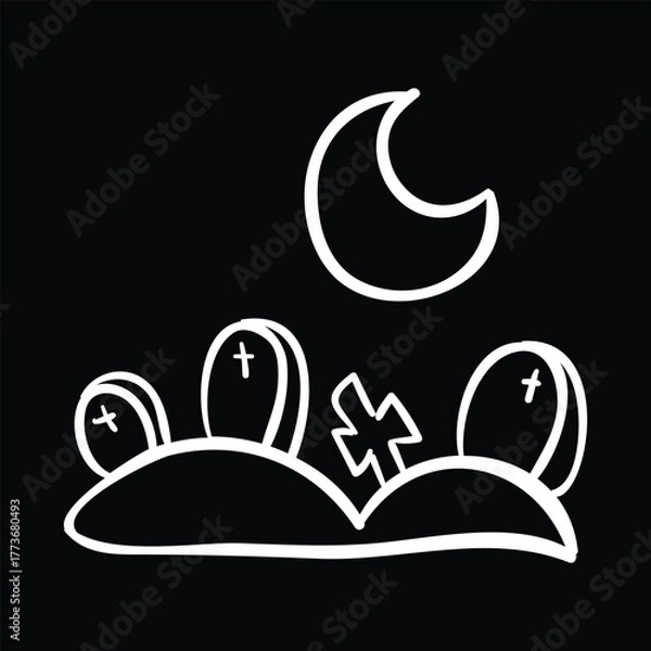 Obraz Graveyard under moonlight Halloween vector illustration