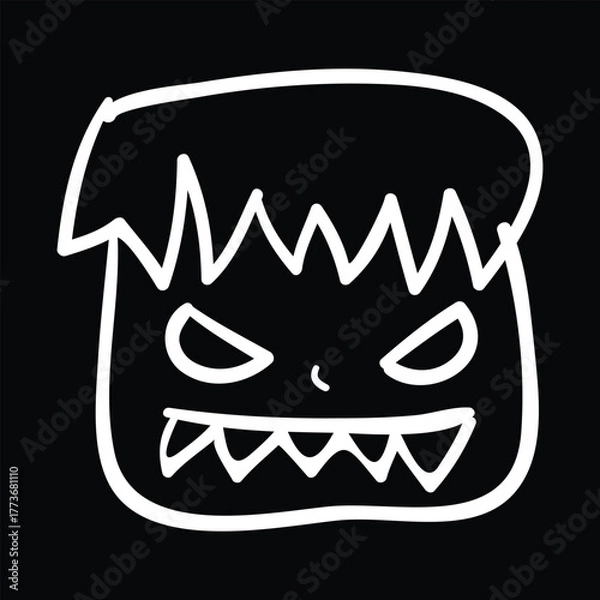 Obraz Angry monster face doodle Halloween vector illustration