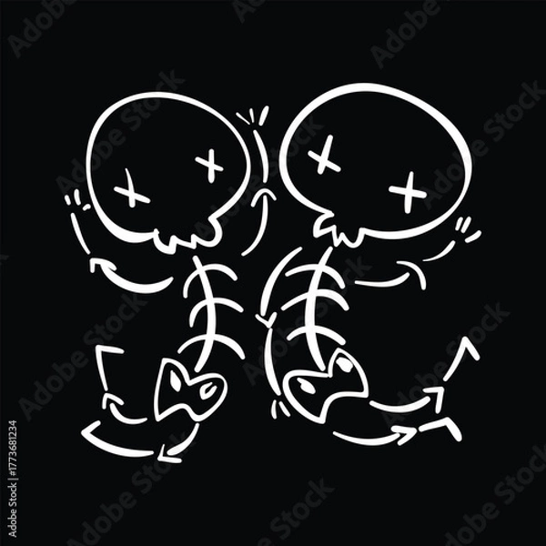 Obraz Dancing skeletons doodle Halloween vector illustration