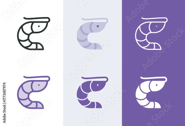 Fototapeta Shrimp icon. Seafood symbol in 4 styles - solid, outline, flat, duotone.