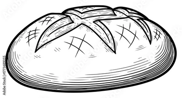 Fototapeta Vector rustic loaf of bread — artisanal round crusty bread bakery sketch illustration