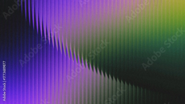 Fototapeta Multicolor gradient wave over vertical stripes with purple and green hues, fluid abstract backdrop