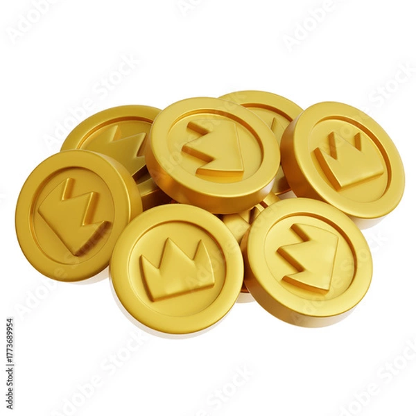 Fototapeta Shiny gold coins pile, game currency, success reward