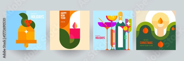 Obraz Set background for covers, invitations, posters, banners, flyers, placards. Minimal template design for branding, advertising with holiday christmas composition in mosaic style. Vector illustration.