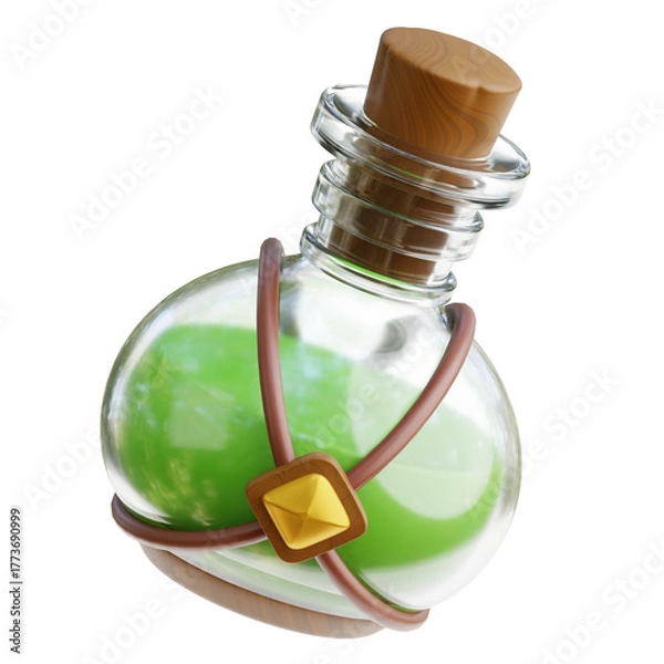Obraz Magic potion bottle with green liquid and cork stopper