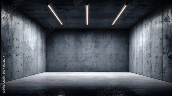 Obraz Empty concrete room with linear lighting