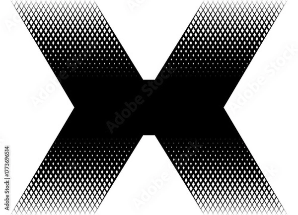 Fototapeta Black vector letter X with halftone mesh. Abstract design element. Vector background. Modern sports pattern for car body, boat, sportswear, toy. Place for text