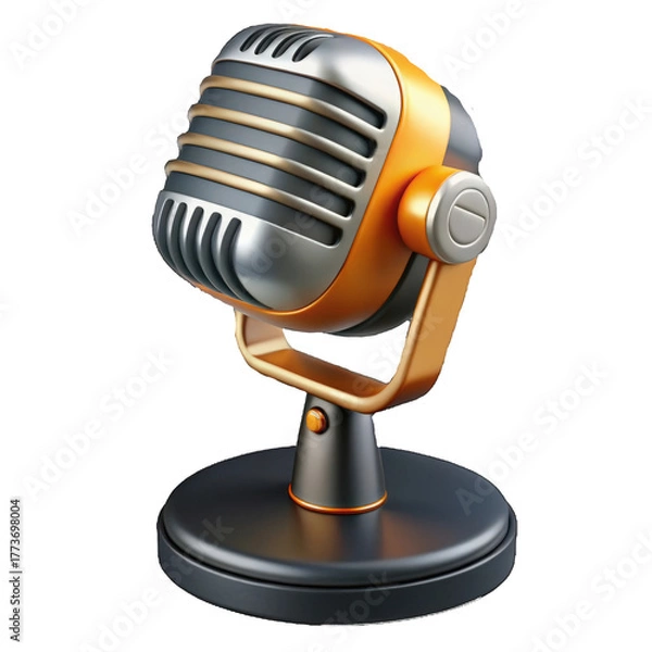 Fototapeta Vintage microphone on a black background isolated on white background isolated on transparent background