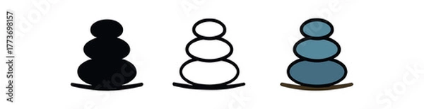 Fototapeta balanced life stones icon on white background Black silhouette flat icon outline icon and colored icon style three minimal vector icon style