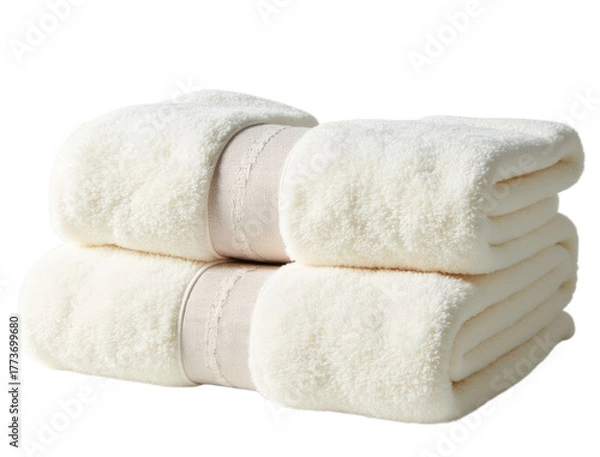 Fototapeta Stack of fluffy white towels isolated on black background isolated on white background isolated on transparent background
