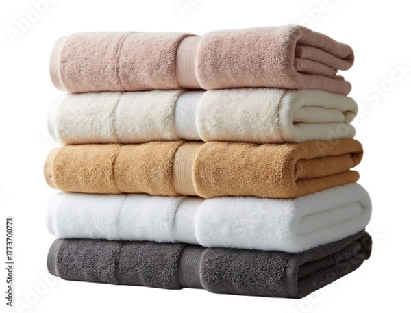 Fototapeta Stack of folded bath towels in various colors isolated on black background isolated on white background isolated on transparent background