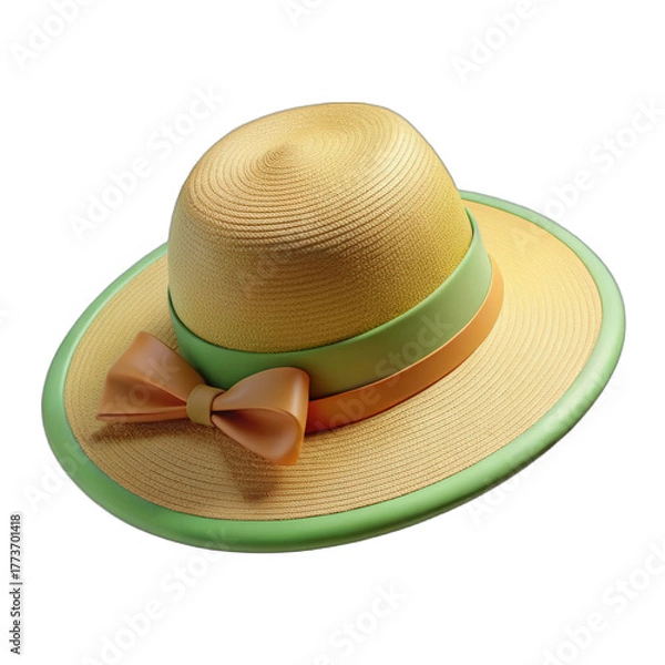 Fototapeta Straw sun hat with ribbon and bow isolated on black background isolated on white background isolated on transparent background