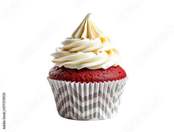 Fototapeta Red velvet cupcake with cream cheese frosting isolated on transparent background isolated on white background