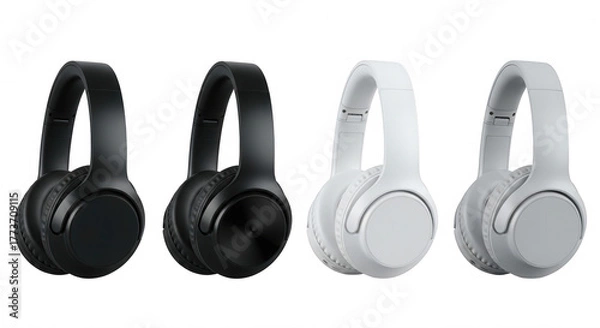 Fototapeta Black and white headphones display isolated on a transparent background