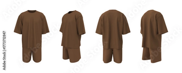 Fototapeta Oversized T-Shirt and Shorts Mockup Set. Front, Side, Back