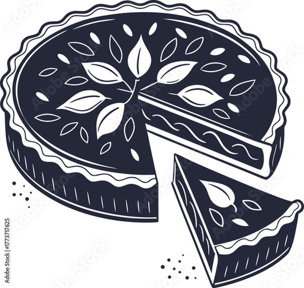 Fototapeta Delicious slice of pie with decorative crust artwork and festive cutouts ready for enjoyment isolated on transparent background