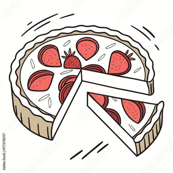 Fototapeta Delicious strawberry tart slice cut ready to serve fresh baked pastry dessert isolated on transparent background