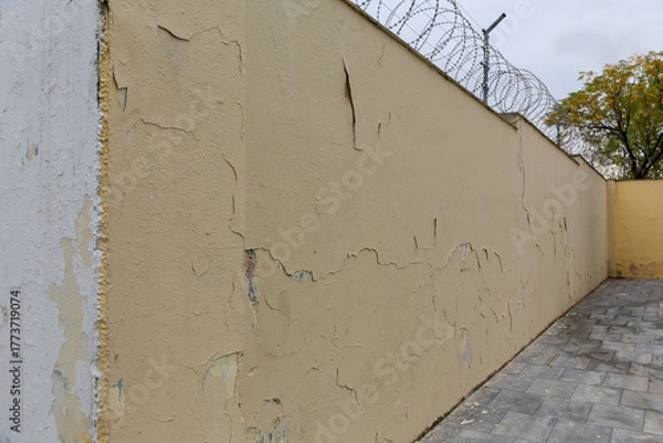 Obraz Texture of a brick wall with old, peeling paint in some partially ruined buildings