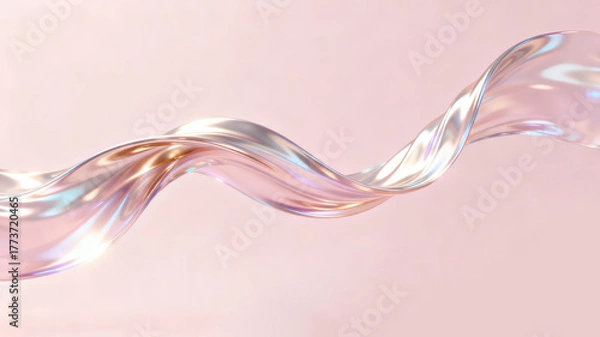 Fototapeta The metallic texture of the ribbon elegantly swings against a solid color background