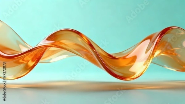 Fototapeta The metallic texture of the ribbon elegantly swings against a solid color background