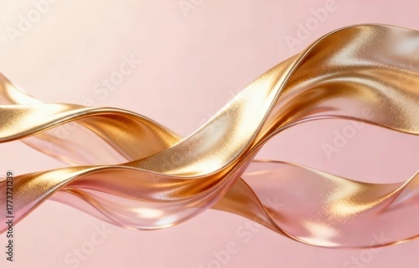 Fototapeta The metallic texture of the ribbon elegantly swings against a solid color background