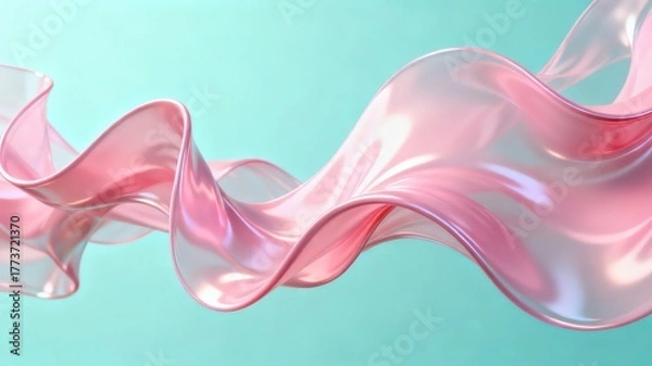 Fototapeta The metallic texture of the ribbon elegantly swings against a solid color background