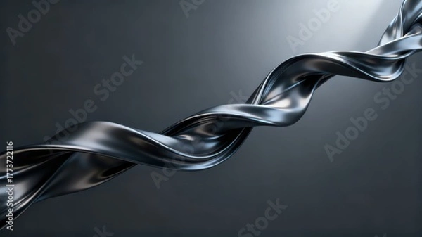 Fototapeta The metallic texture of the ribbon elegantly swings against a solid color background