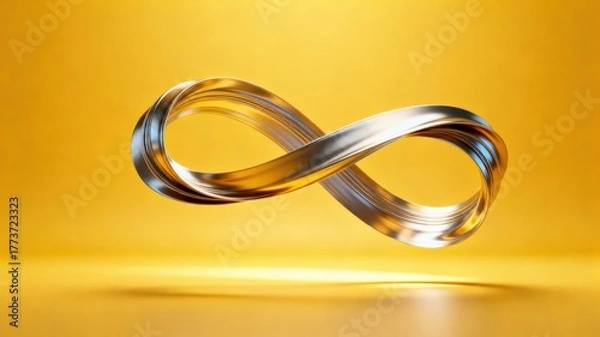 Fototapeta The metallic texture of the ribbon elegantly swings against a solid color background