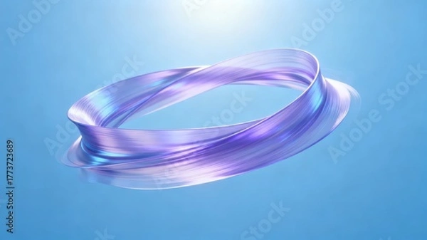 Fototapeta The metallic texture of the ribbon elegantly swings against a solid color background